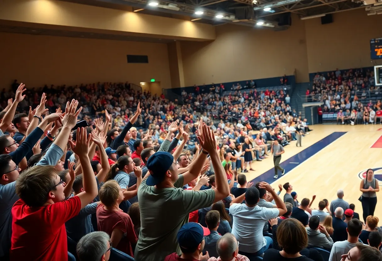 Fans cheering during a Francis Marion University basketball game