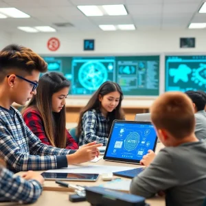 Students using AI technology in a classroom setting