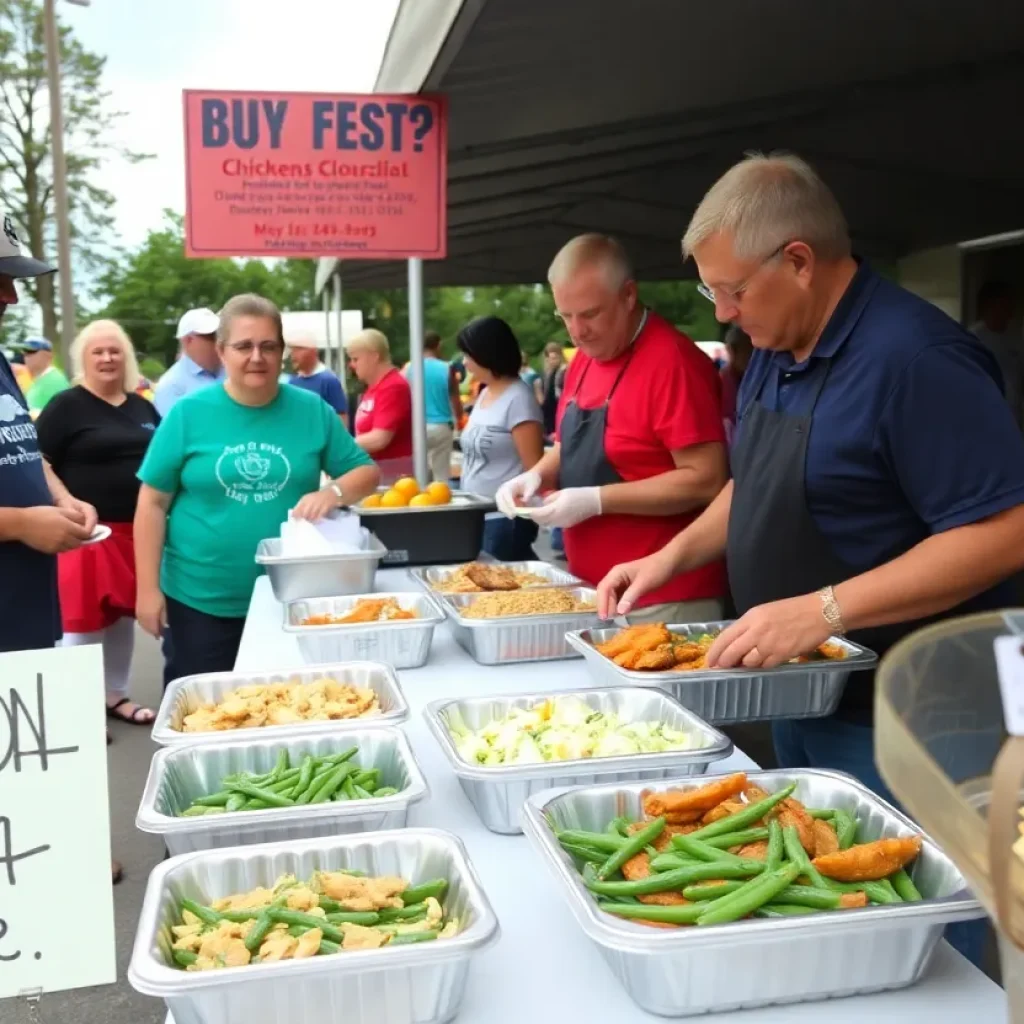 Volunteers serving chicken bog at a community benefit event in Florence
