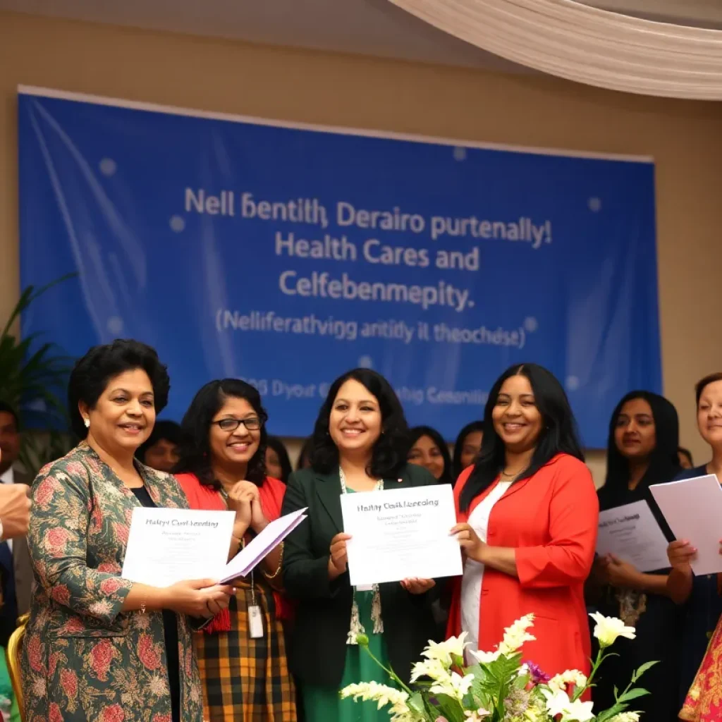 Costa King Cockfield receiving an award for leadership in health care.