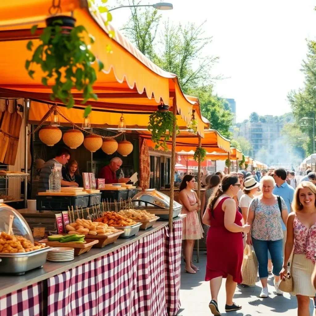 Crowd enjoying various food offerings at the Florence Wine & Food Festival