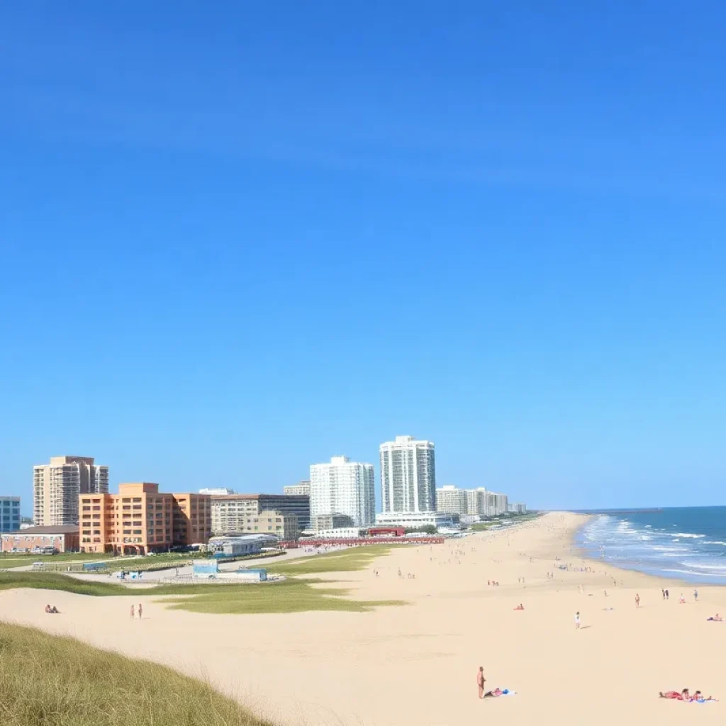 Clear sky over Myrtle Beach with beachgoers