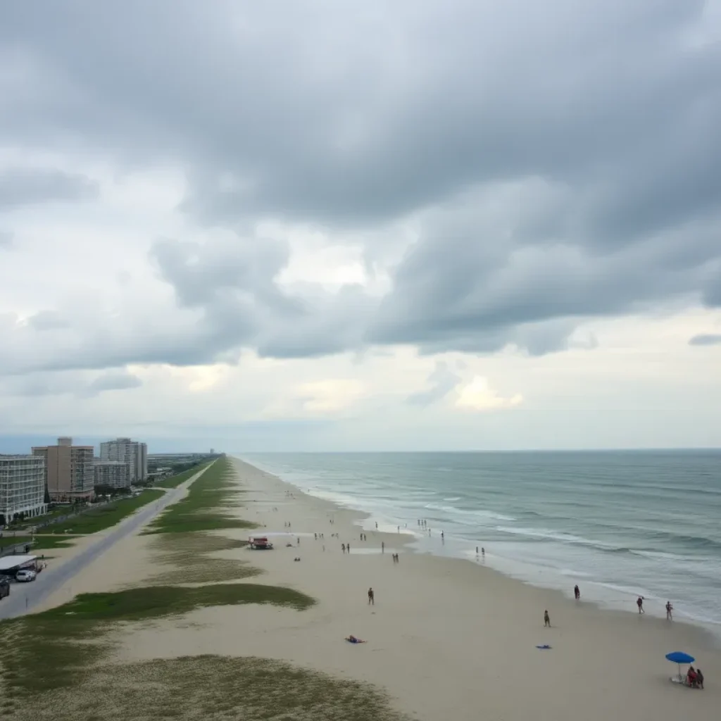 Scenic view of Myrtle Beach with cloudy skies indicating a weather change.