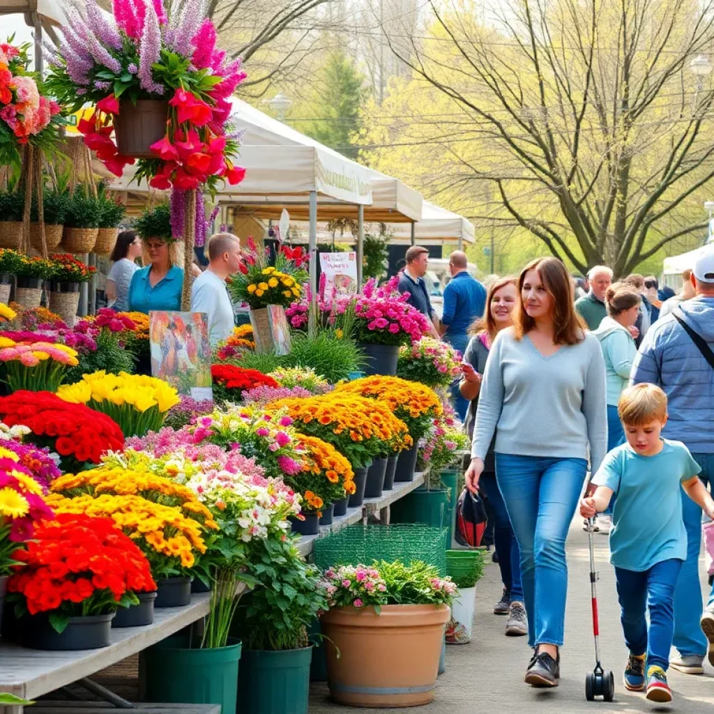 Families enjoying the Pee Dee Spring Plant & Flower Festival with colorful flowers and plants