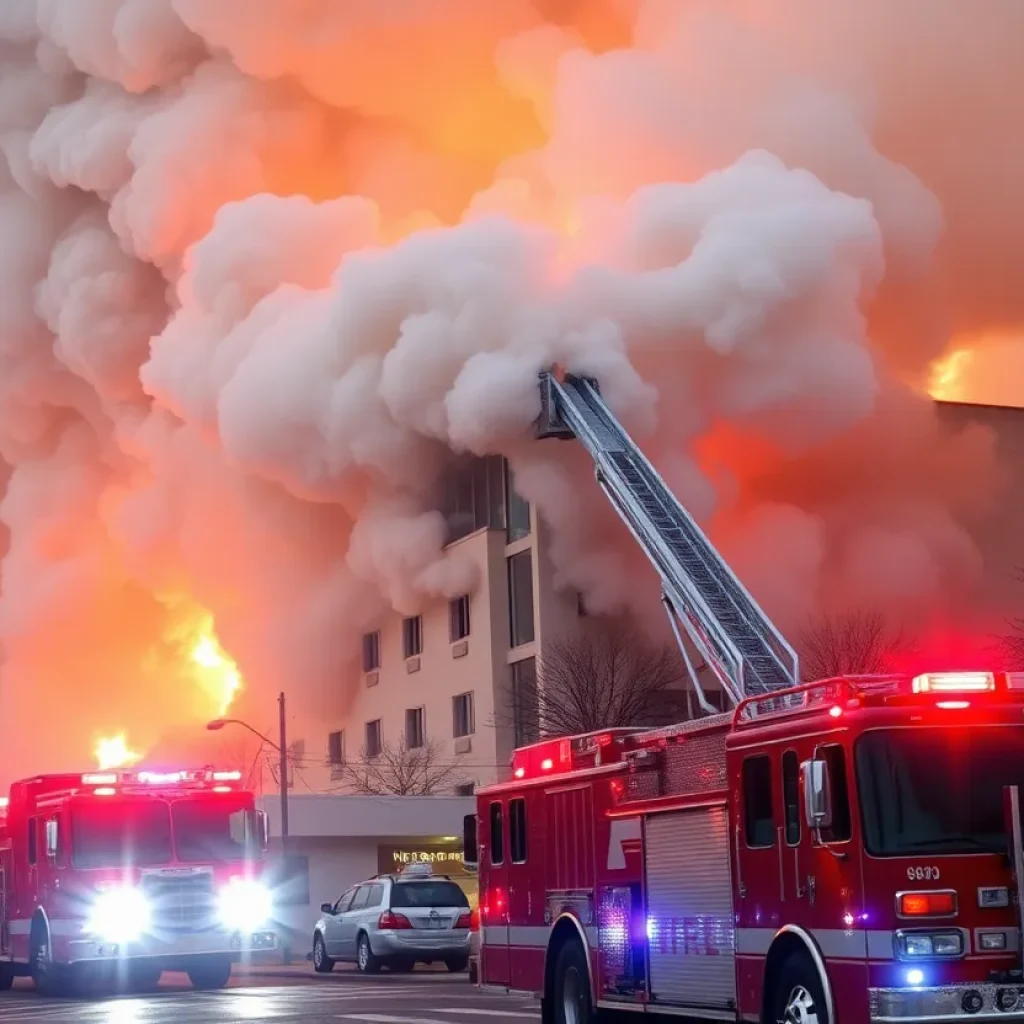 Firefighters combating a blaze at Quality Inn and Suites in Florence, S.C.