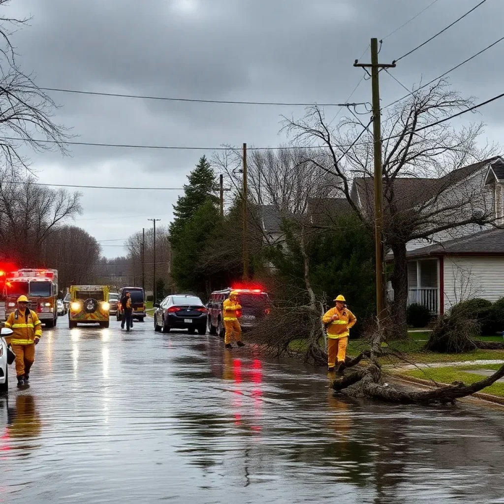 Flooded streets and emergency responders in Tennessee
