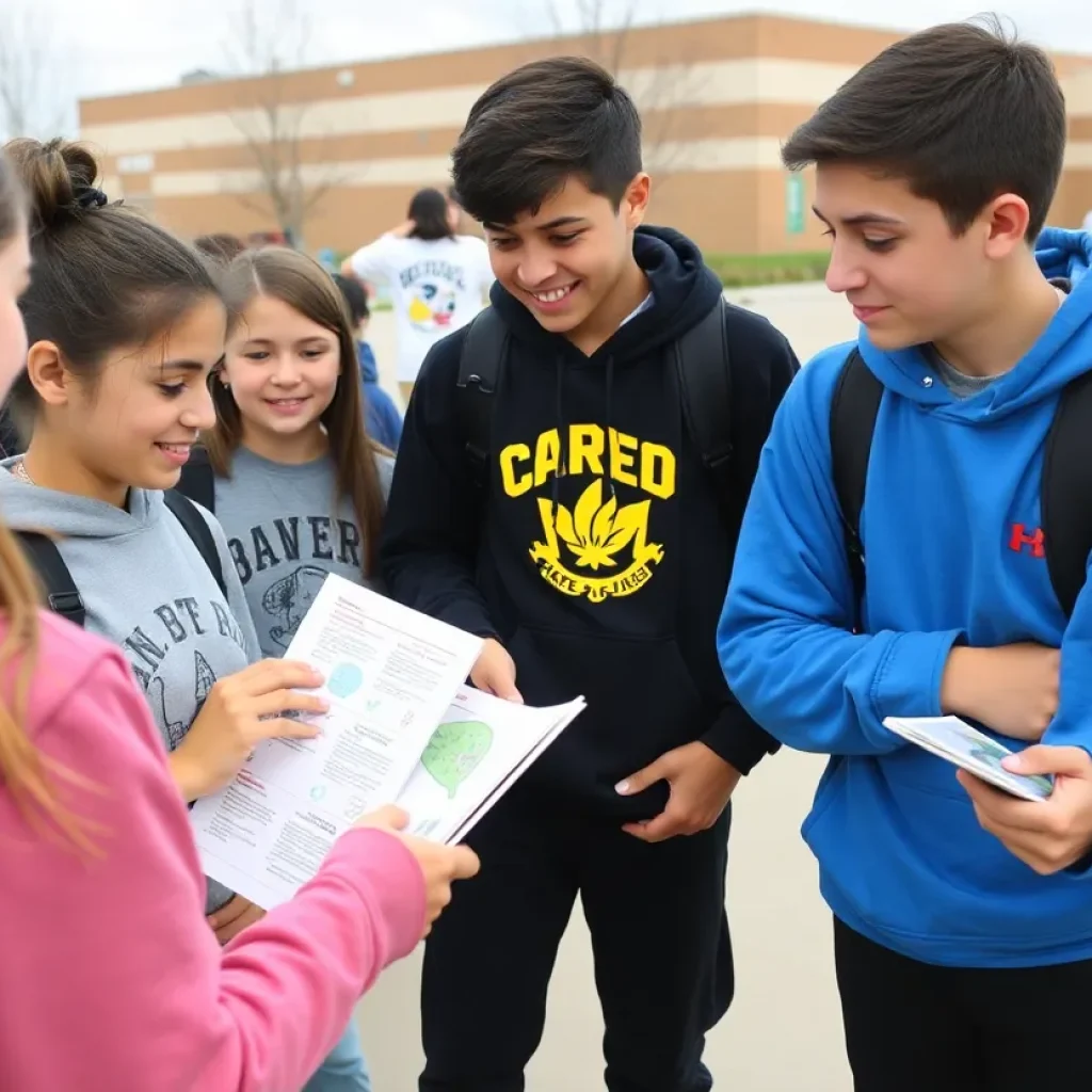 High school students participating in a safe driving awareness event