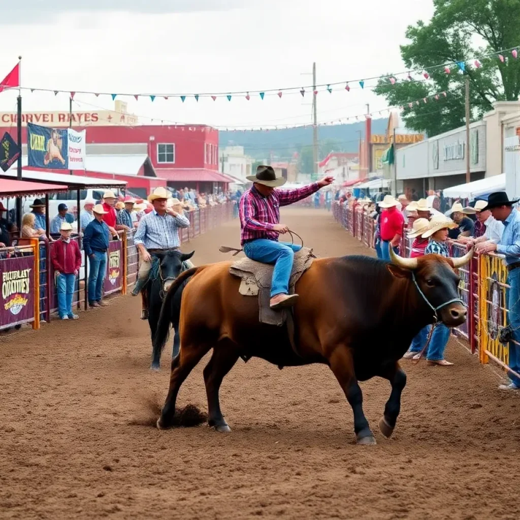 Rodeo bull riding event in Timmonsville with spectators