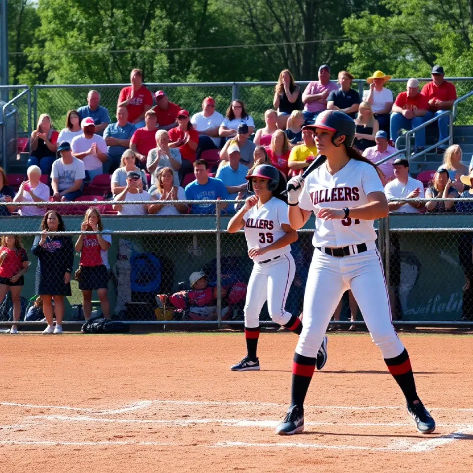 UNC Pembroke softball players competing in a game.