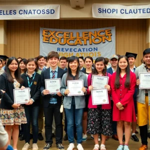 Students receiving awards at the Academic Achievers ceremony