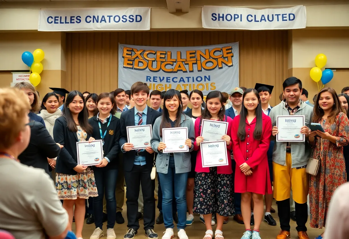 Students receiving awards at the Academic Achievers ceremony