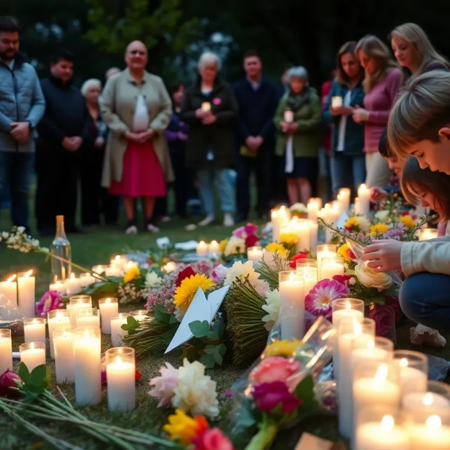 Community members gathering for a vigil in memory of a child