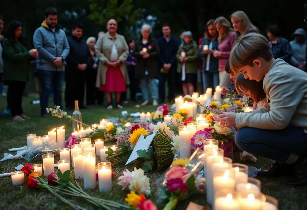 Community members gathering for a vigil in memory of a child
