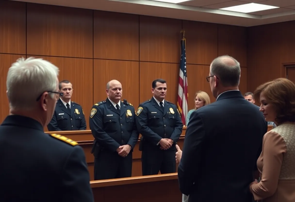 Courtroom scene during sentencing of a police officer's murderer