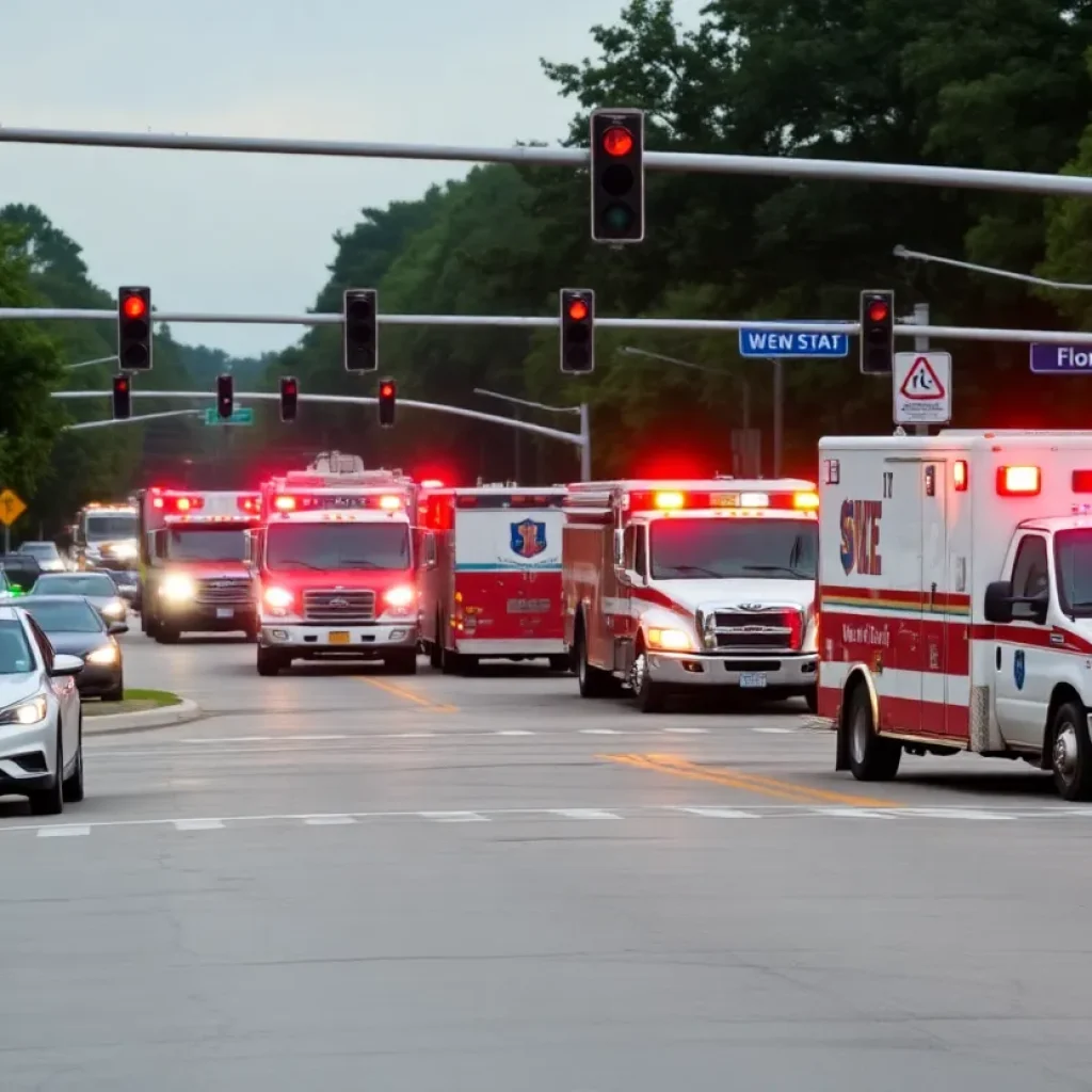 Emergency vehicles at the scene of a vehicle collision in Florence SC