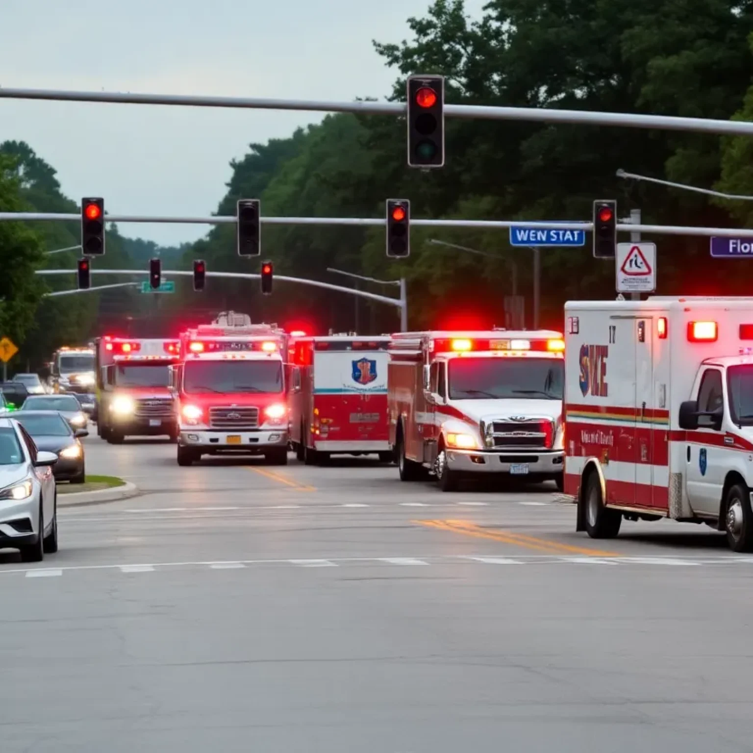 Emergency vehicles at the scene of a vehicle collision in Florence SC