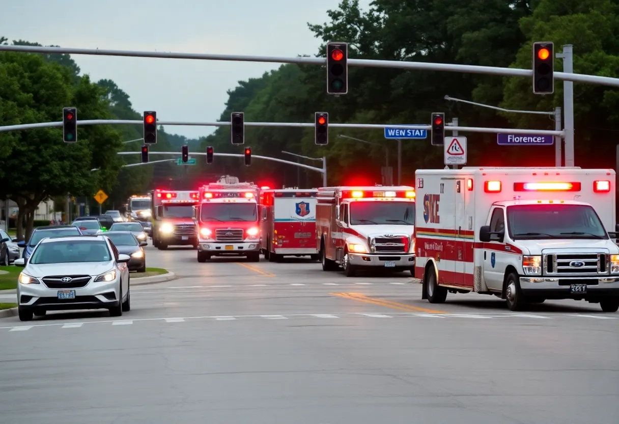 Emergency vehicles at the scene of a vehicle collision in Florence SC