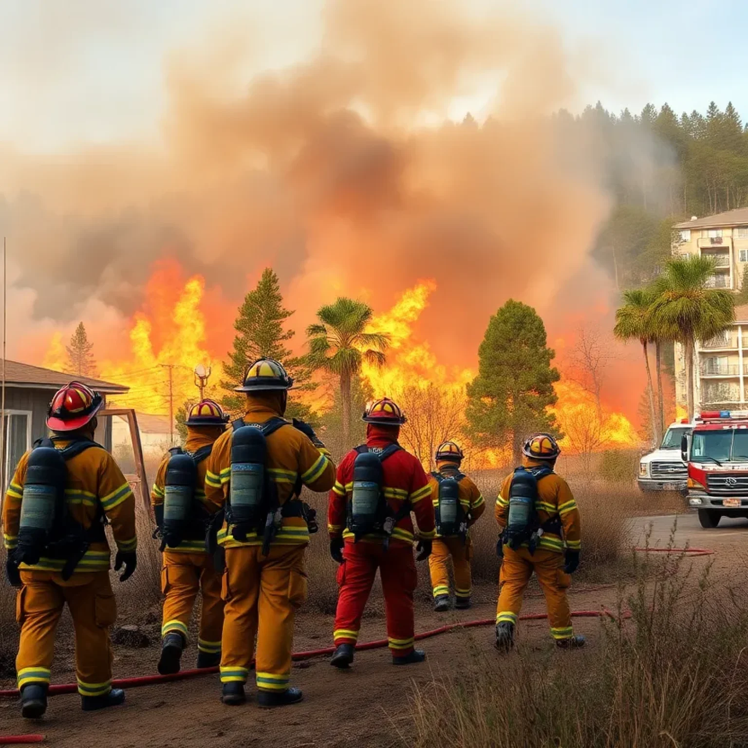 Firefighters extinguishing wildfire near hotels in Florence SC