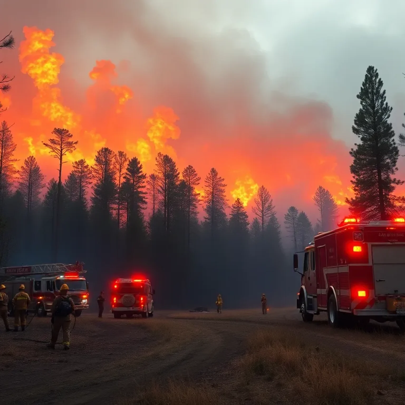Firefighters battling a woodland fire in Florence, SC