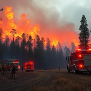 Firefighters battling a woodland fire in Florence, SC