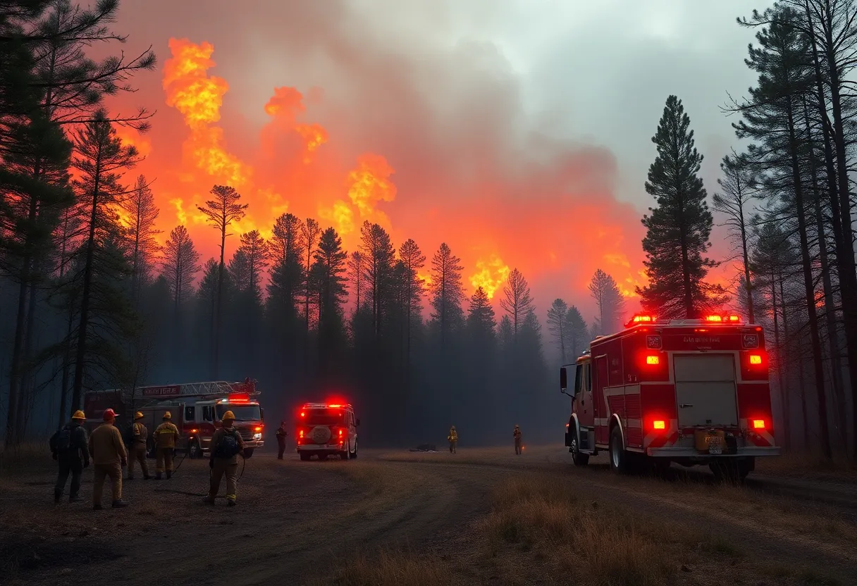 Firefighters battling a woodland fire in Florence, SC