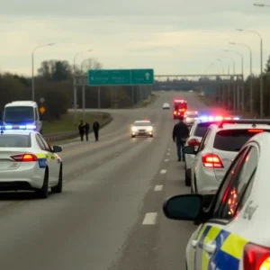 Highway crash scene with police presence