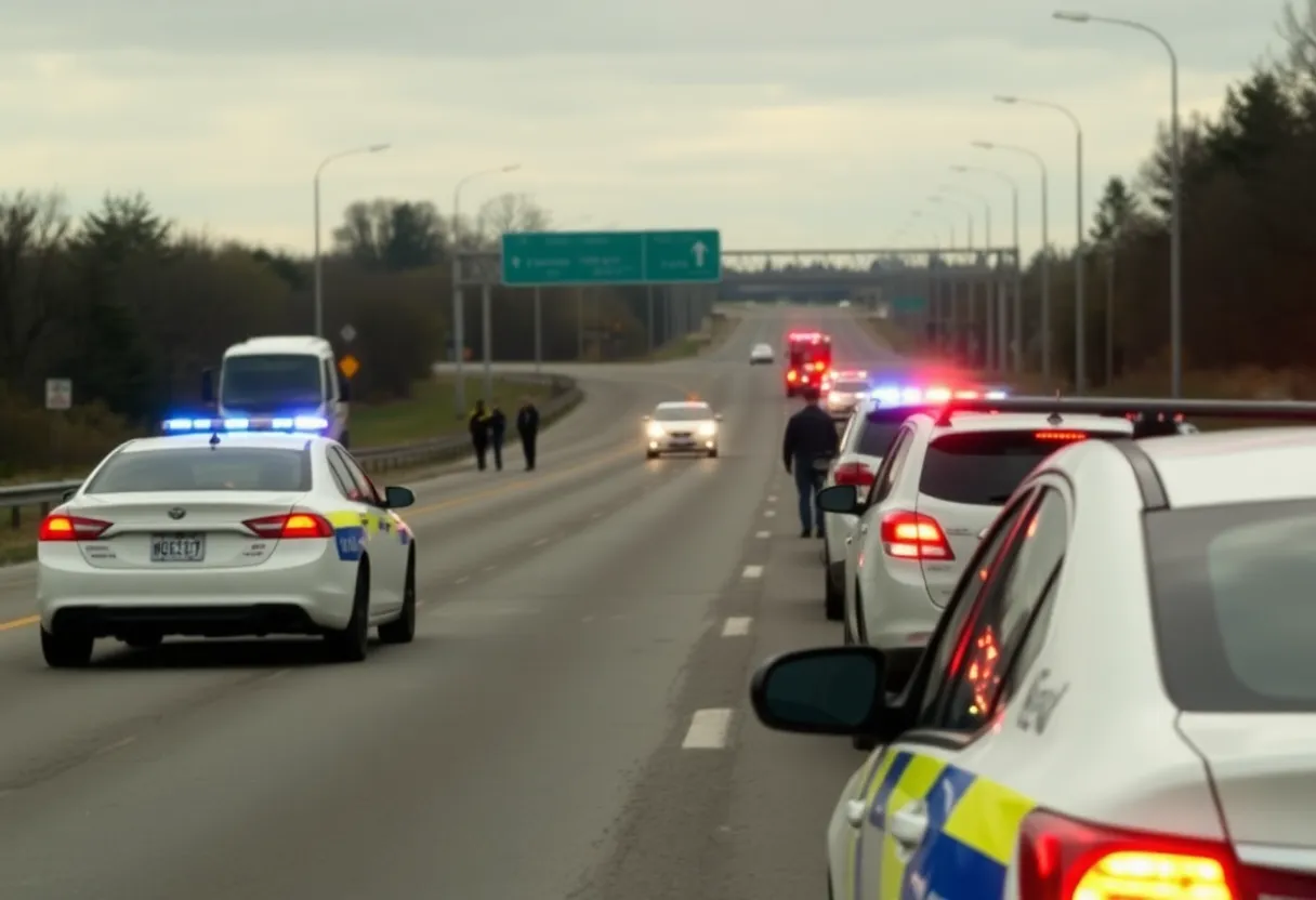 Highway crash scene with police presence