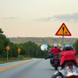 Road safety sign in Florence County, South Carolina, emphasizing motorcycle safety.