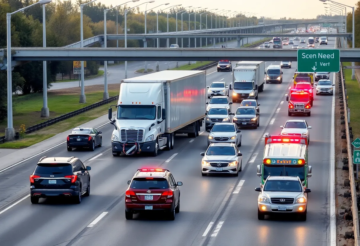 Three-vehicle crash involving tractor-trailer on I-95 in Florence, SC