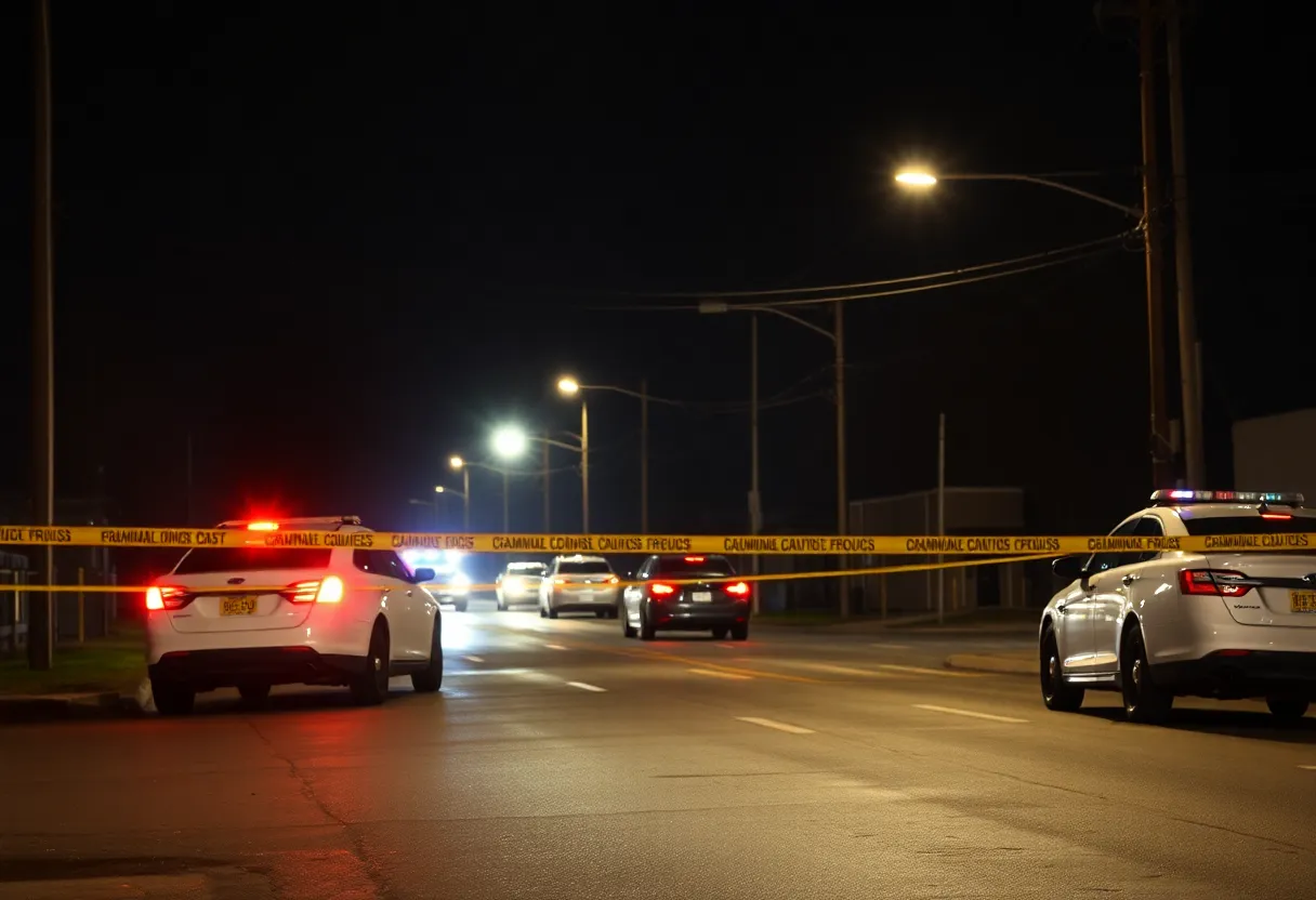 Police cars and caution tape in Florence SC at a crime scene