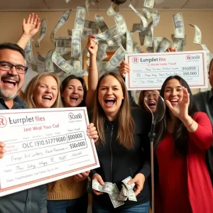 Group of friends in Florence celebrating their lottery win with joy