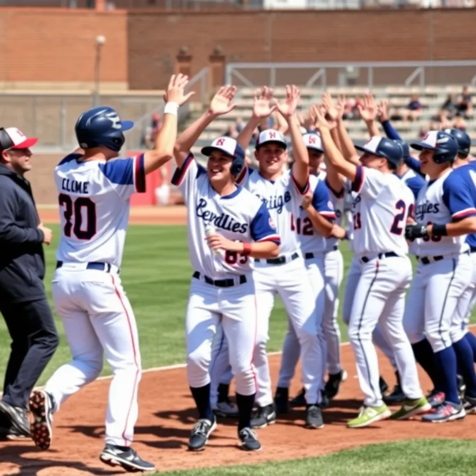 Francis Marion University baseball team celebrates on the field