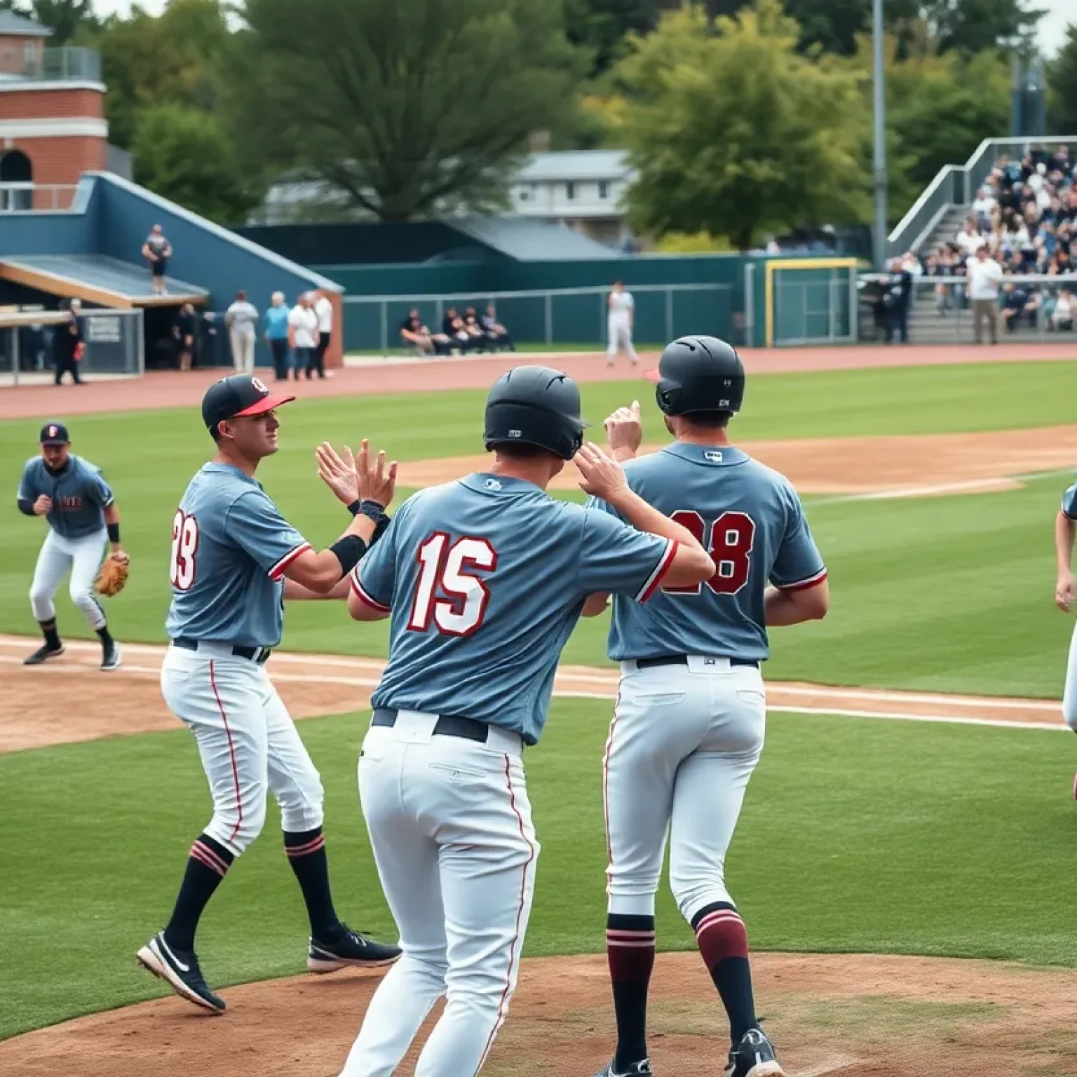 FMU baseball players in a competitive game atmosphere