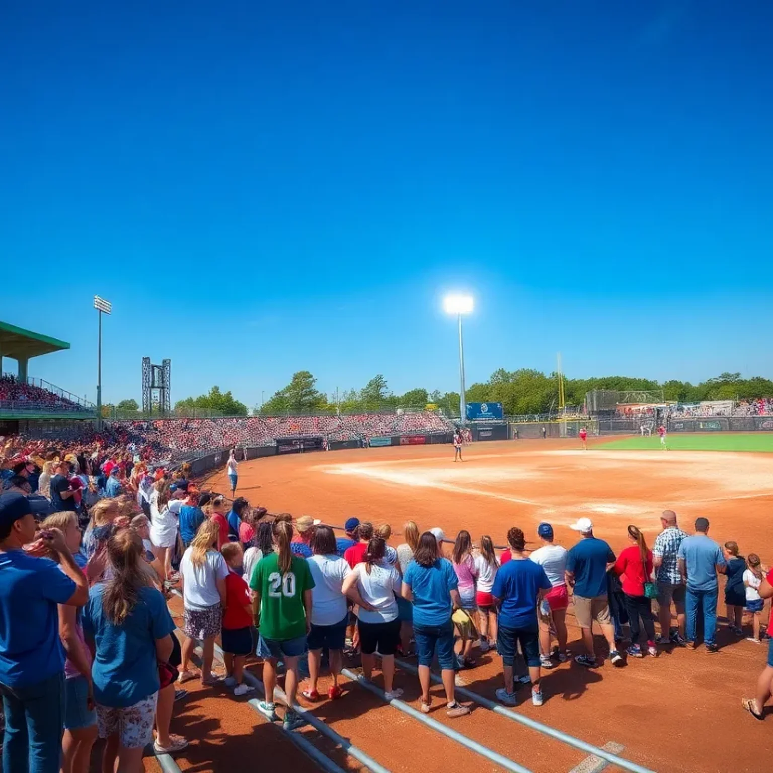 Francis Marion softball team playing in their first super regional with fans in the stands.