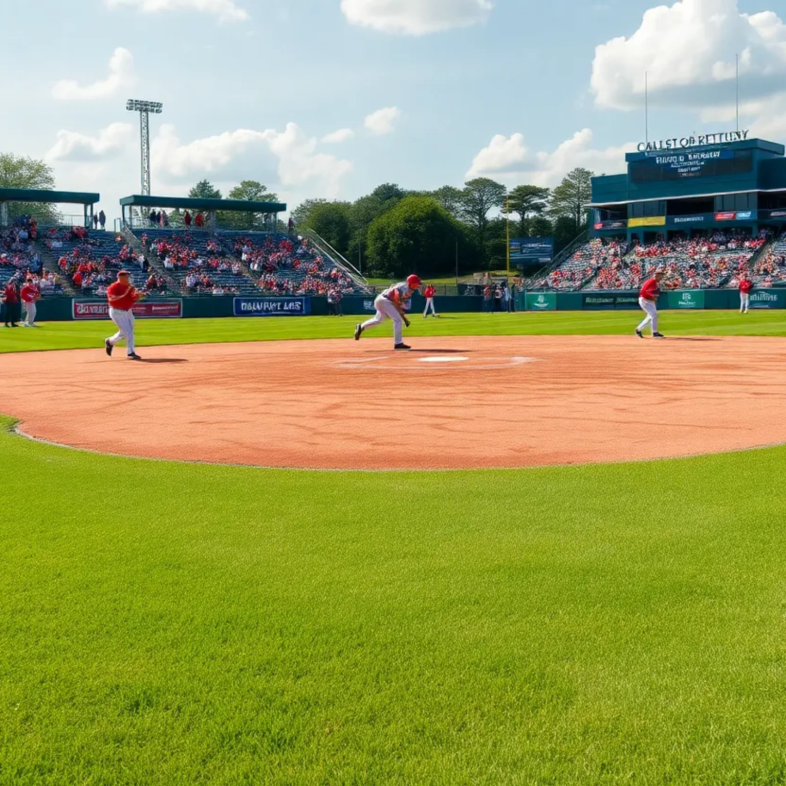 Action shot of college baseball players during a game