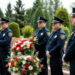 Law enforcement officers attending the funeral service for Deputy Nathaniel Ansay