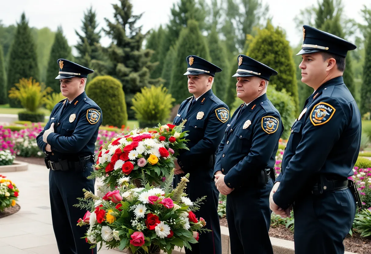 Law enforcement officers attending the funeral service for Deputy Nathaniel Ansay