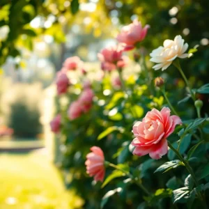 A tranquil garden filled with blooming flowers representing remembrance and love.