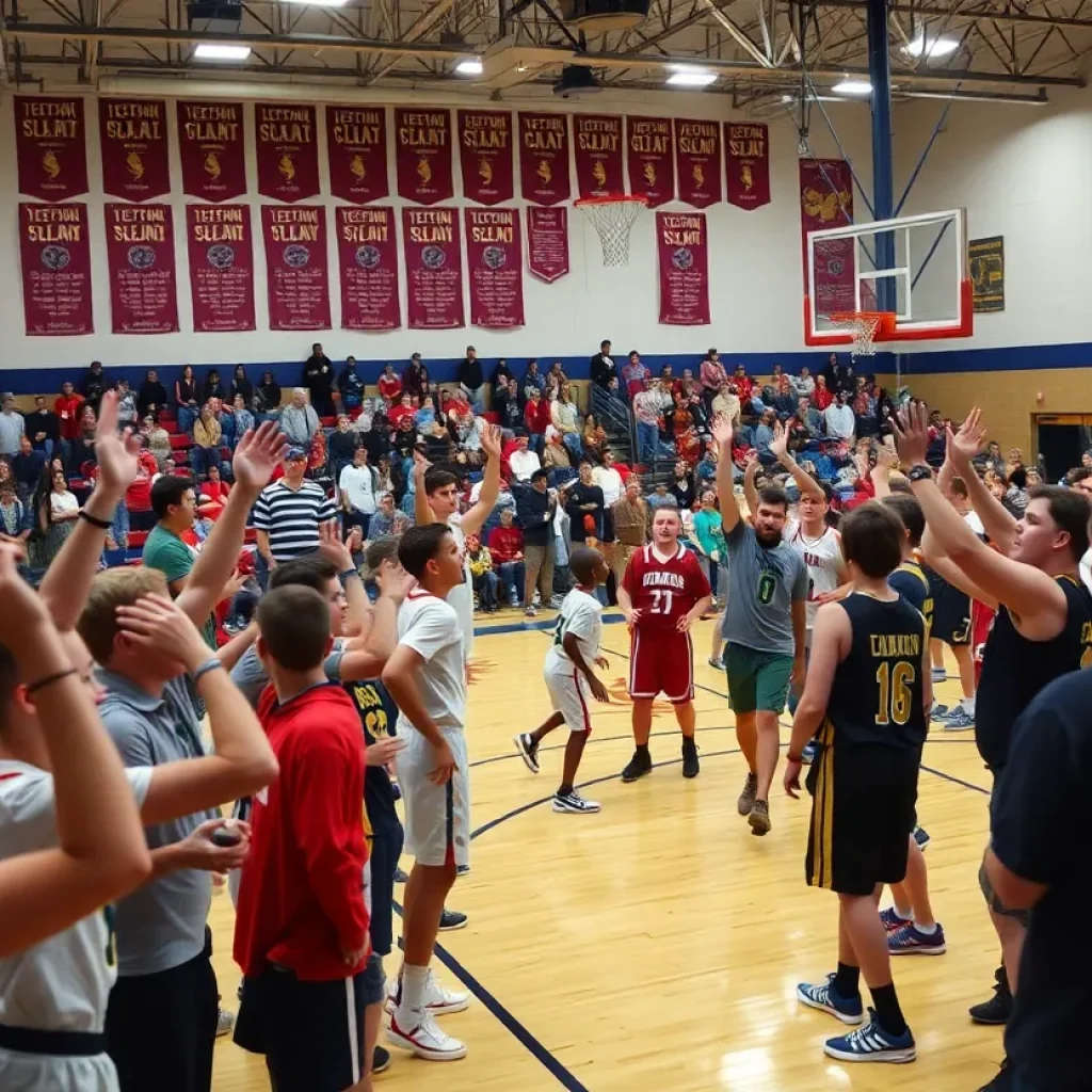 High school basketball teams competing in finals