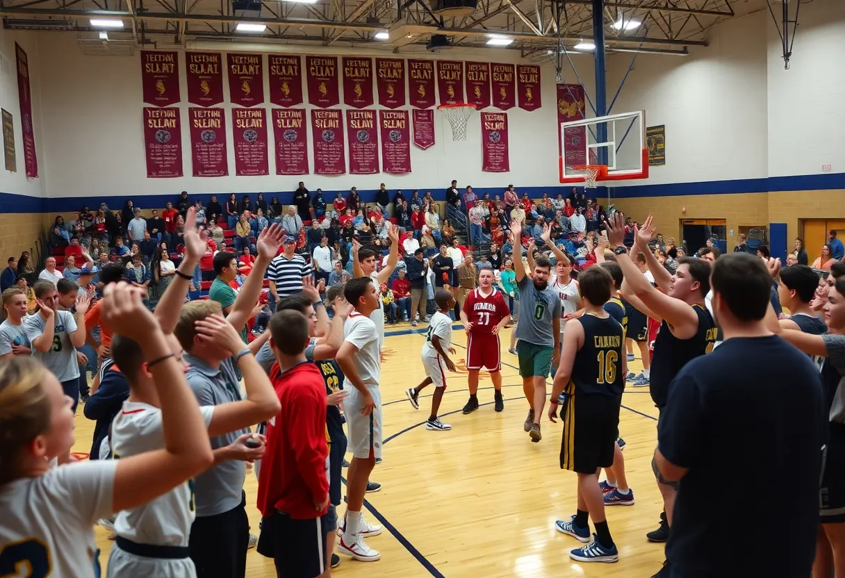 High school basketball teams competing in finals