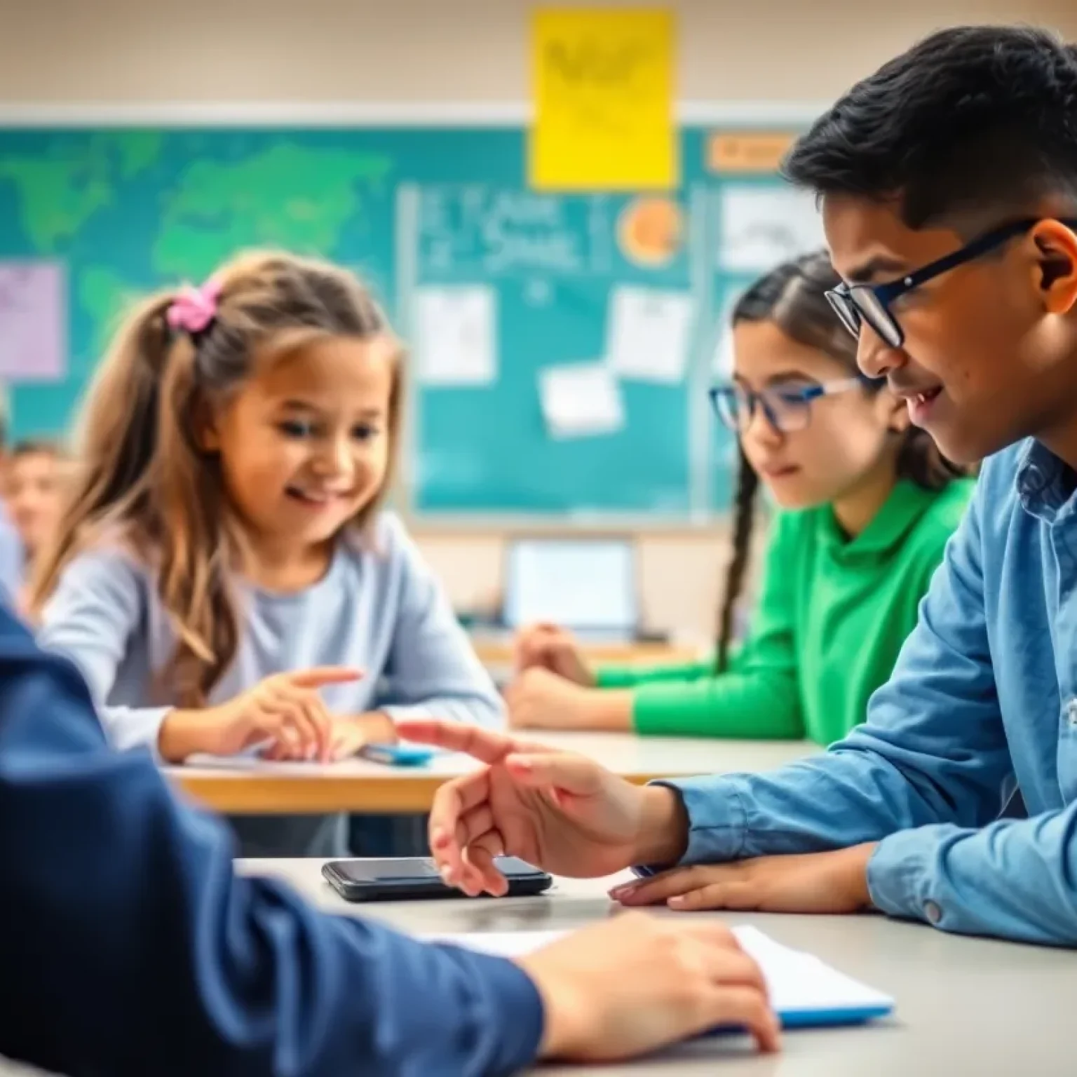 Students in a classroom using technology for learning.
