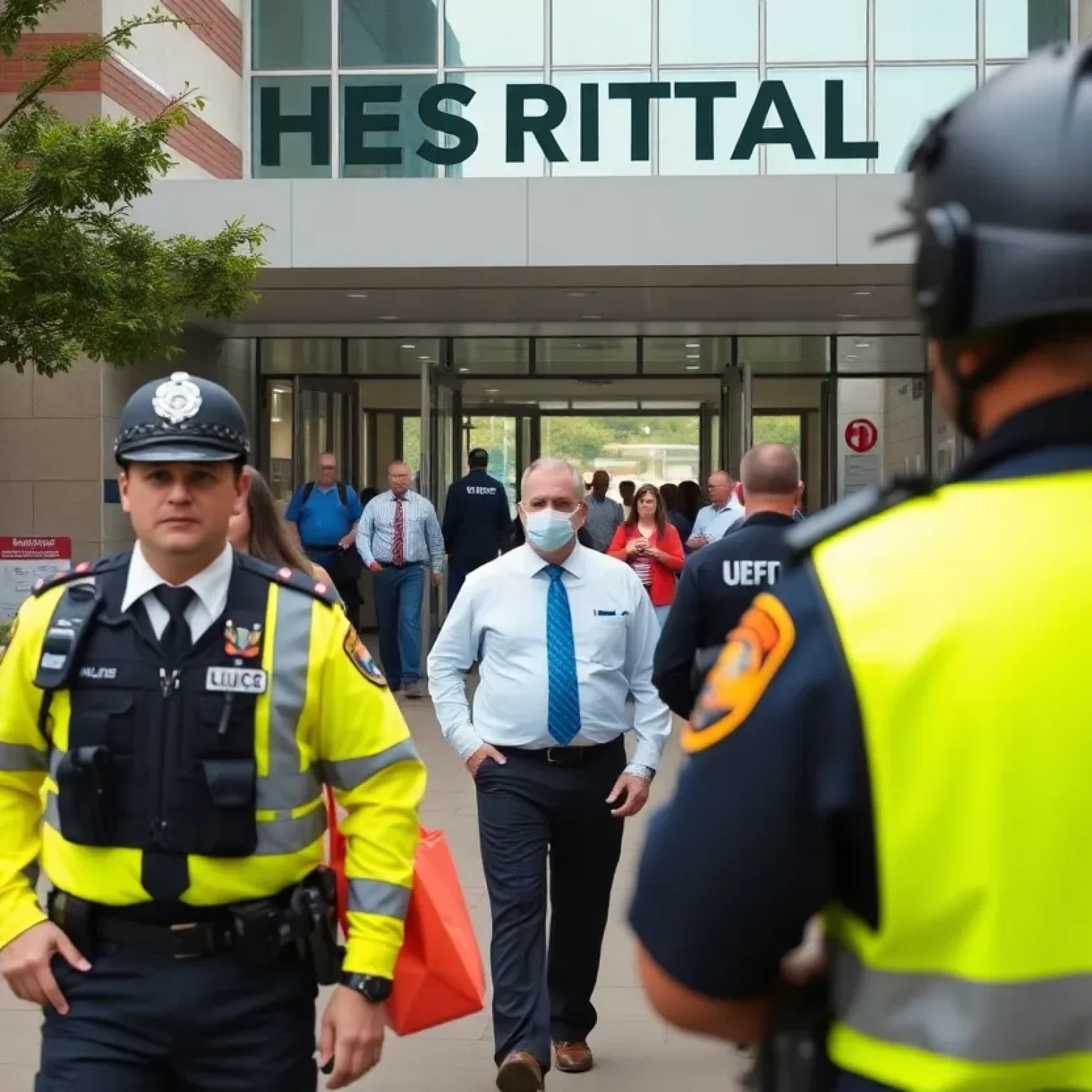 Law enforcement at a hospital entrance in Olanta, SC