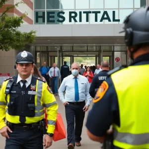 Law enforcement at a hospital entrance in Olanta, SC
