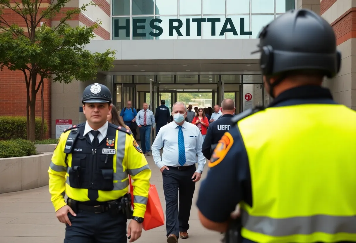 Law enforcement at a hospital entrance in Olanta, SC
