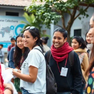Young adults participating in mission work in a diverse cultural setting