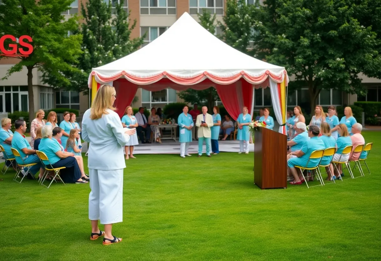 Audience at McLeod Health nursing awards ceremony with a tent setup.