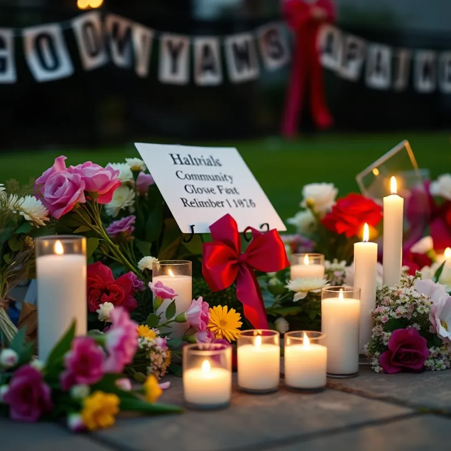 A memorial tribute setting for Richard D. Walden, featuring flowers and candles.