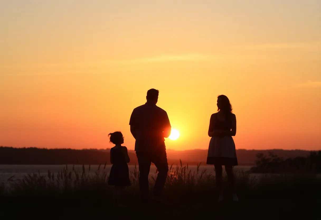 A family gathering in remembrance during a sunset in South Carolina.