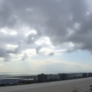 Panoramic view of Myrtle Beach under cloudy skies