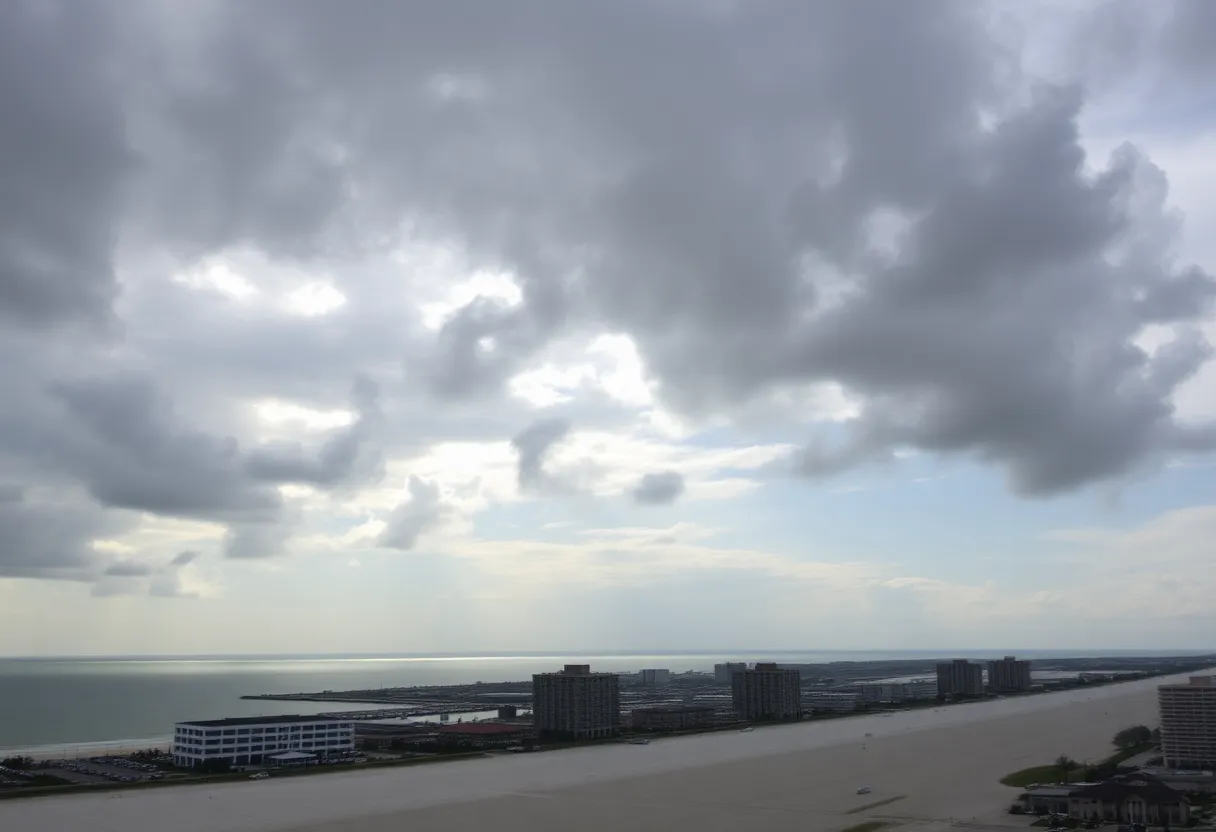 Panoramic view of Myrtle Beach under cloudy skies